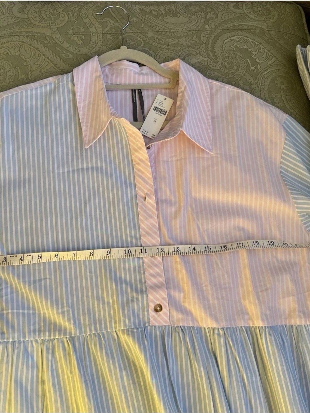 Anthropologie Pink & Light Blue Tiered Button-Front Tunic - Picture 6 of 9